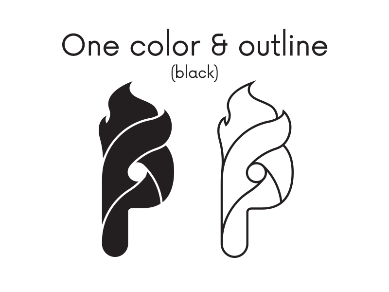 POW Arts and Design logo one color and outline logo (black)